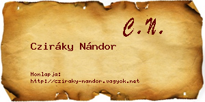 Cziráky Nándor névjegykártya